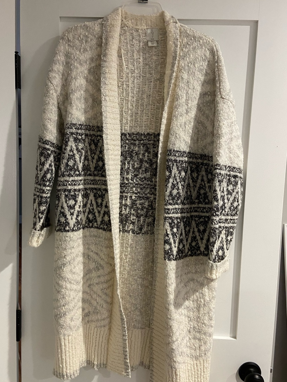 Joie Cream and Charcoal Geometric Open Cardigan